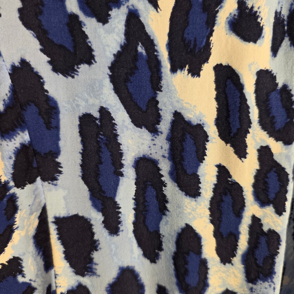 Crown & Ivy Dress Womens Small Blue Leopard Print Long Balloon Sleeve Mini Boho - Picture 7 of 12